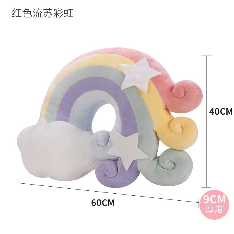 Instagram-Famous Candy-Colored Rainbow, Lucky Cloud, Star, and Moon Plush Throw Pillow for Sofa and Home Decoration with a Colorful Crown - Memorable Cushion