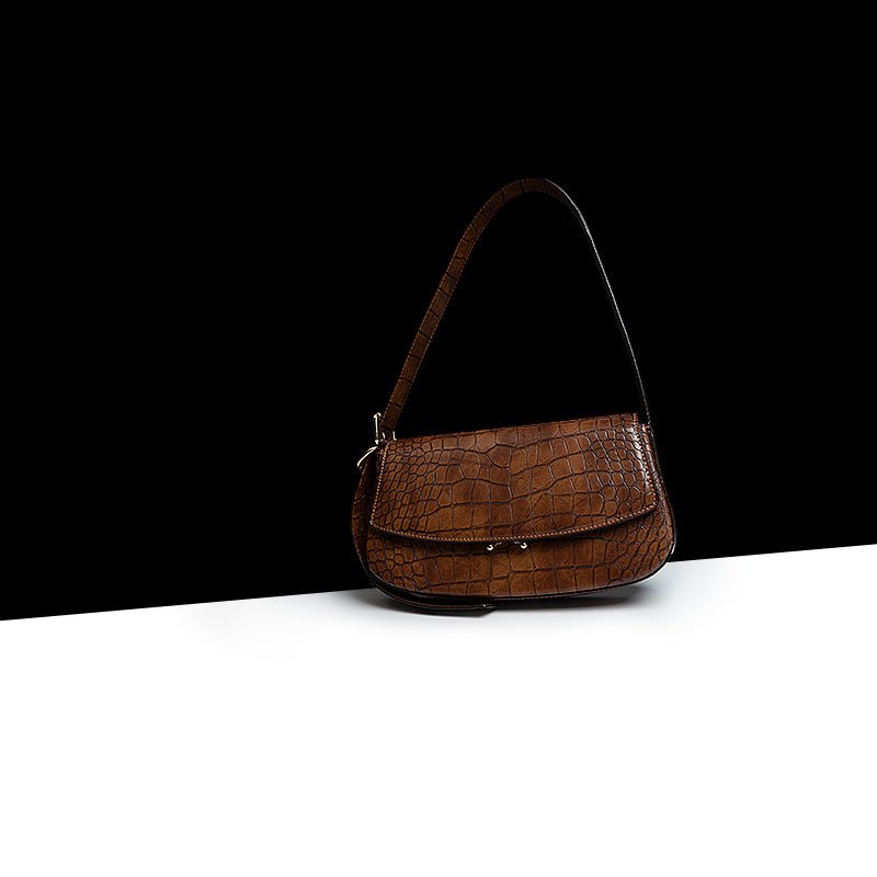 Authentic Leather Patterned Baguette Underarm Women's Shoulder Messenger Bag