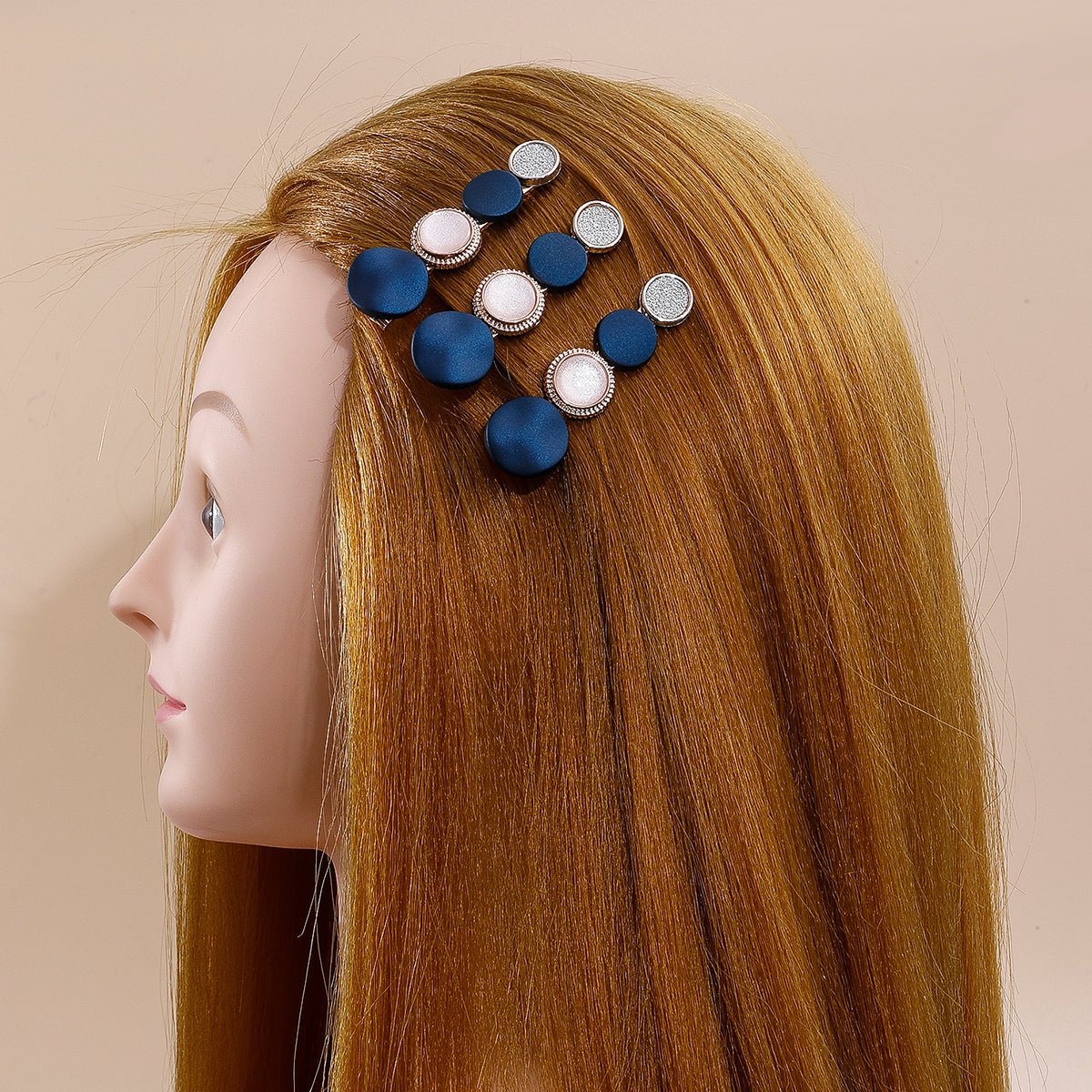 Fashionable Geometric Patterned Blue and White Hairpin Set for Women - 5 Pieces