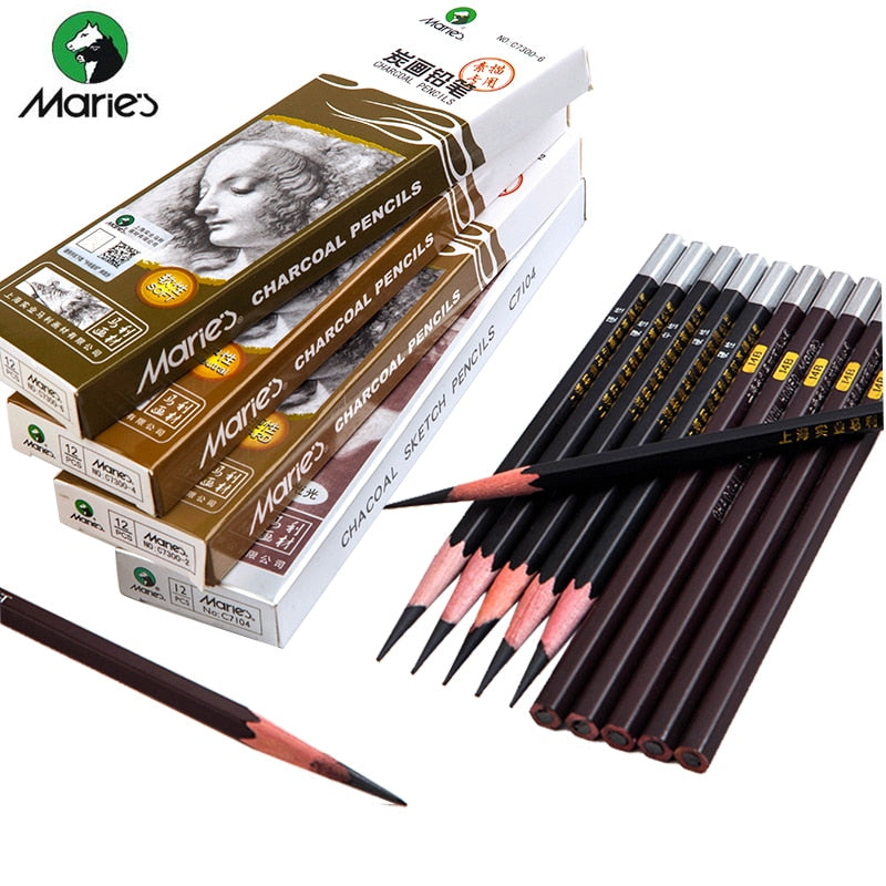 Marie's Charcoal Sketch Pencils: Soft, Medium, Hard for Art & Office Use