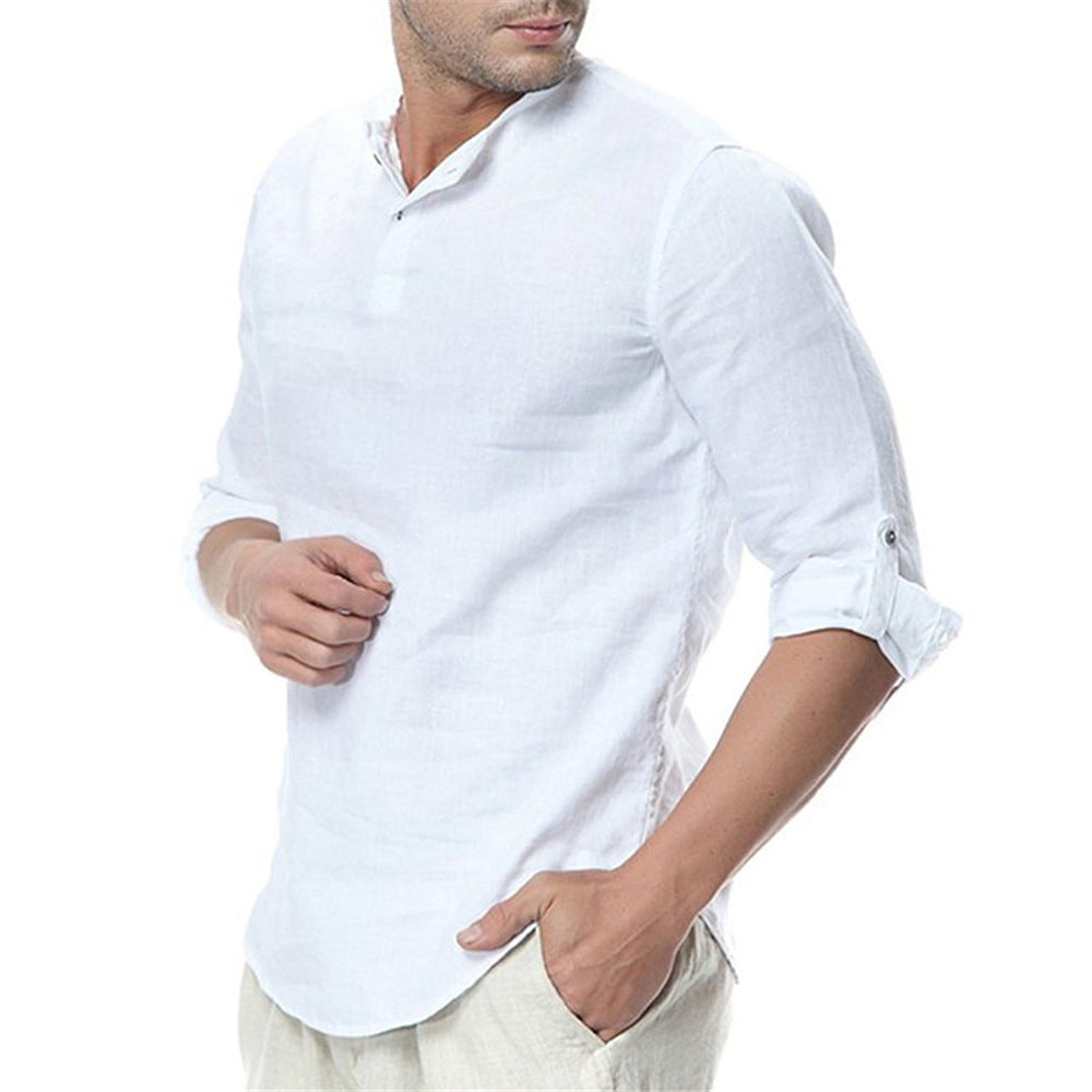 Men's Fashionable Form-Fitting Three-Quarter Sleeve Casual Shirt
