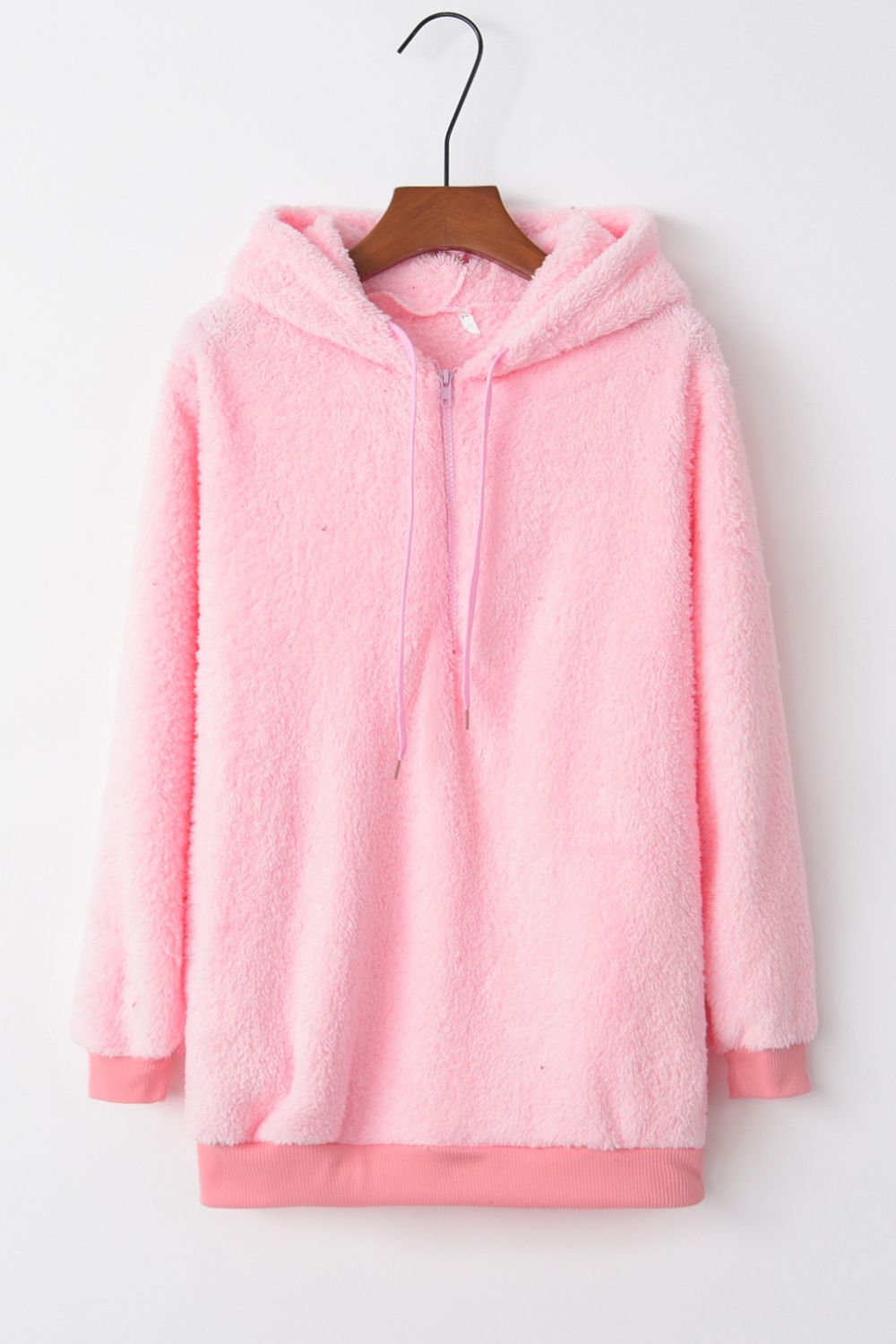 Full-Size Teddy Quarter-Zip Hoodie with Drawstring and Pocket