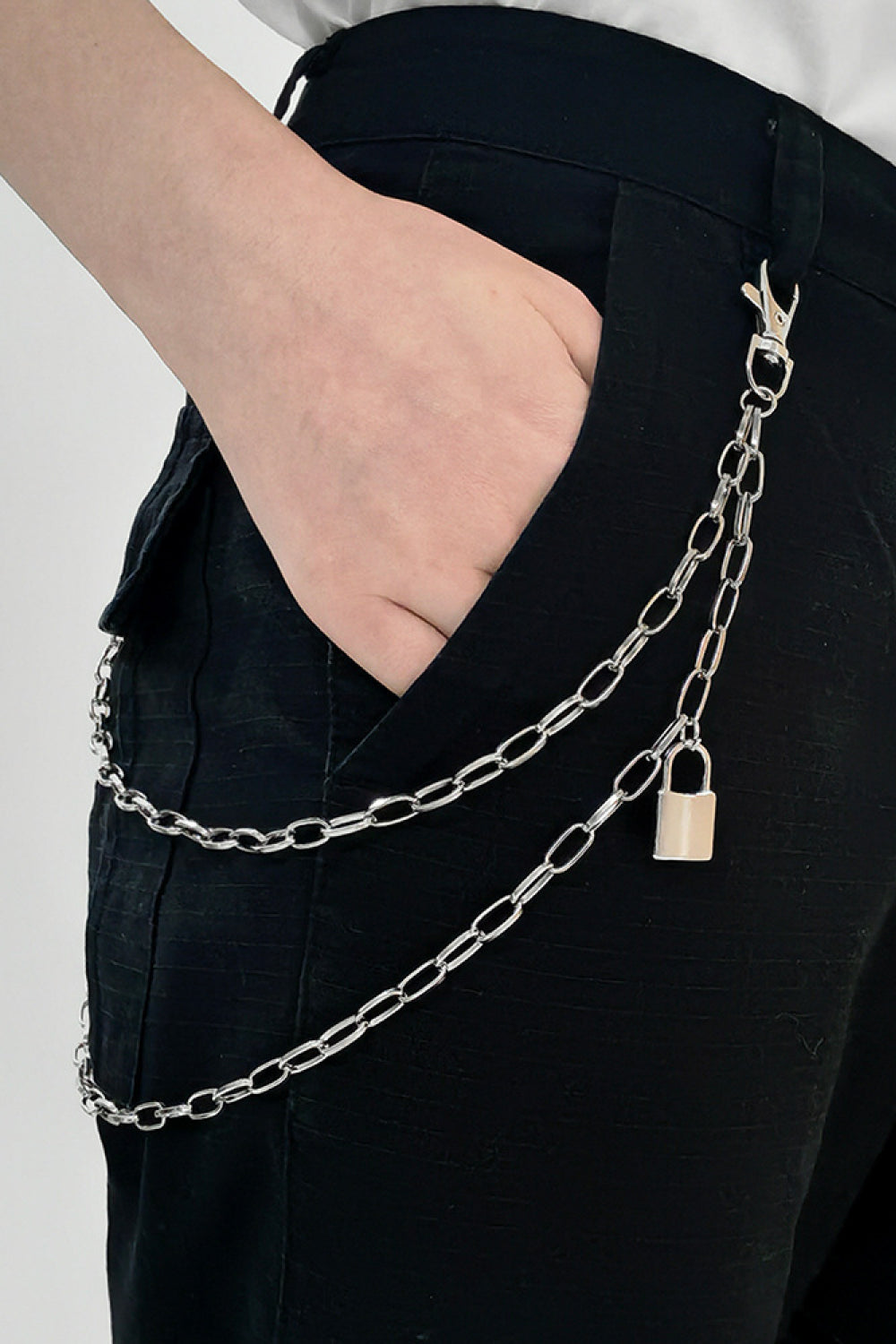 Fashionable Double-Layered Iron Chain Belt Featuring a Lock Charm for Trendy Individuals