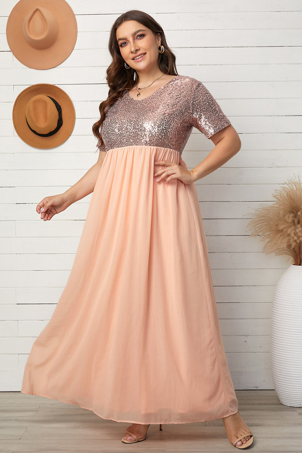 Plus Size Maxi Dress with Sequined Splicing Design