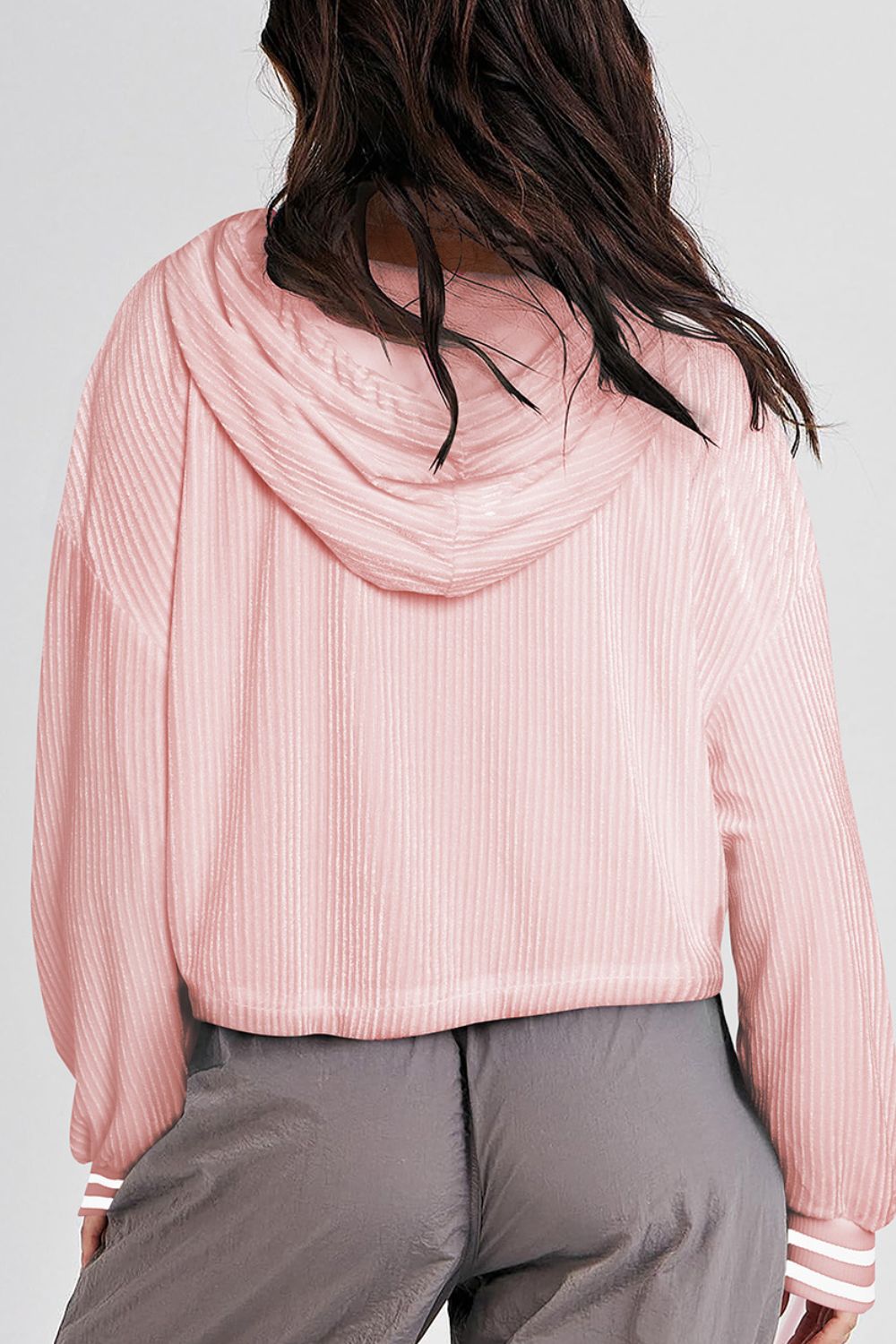 Opaque Drawstring Long Sleeve Drop Shoulder Hoodie