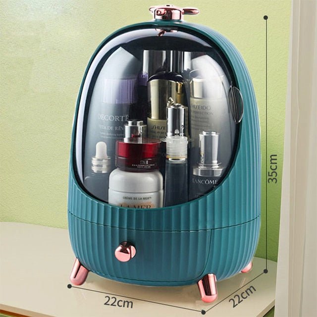 High-End Quality Makeup Storage Case with LED Lighting and Fan - A Modern Desktop Make Up Organizer Drawer for Skincare, Lipstick, and Cosmetics Beauty Box