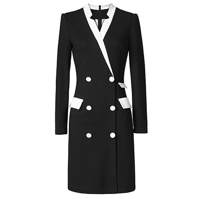 2018 High - Quality New Fashion Women's Long - Sleeve Double - Breasted Buttoned Knee - Length Dress H5710