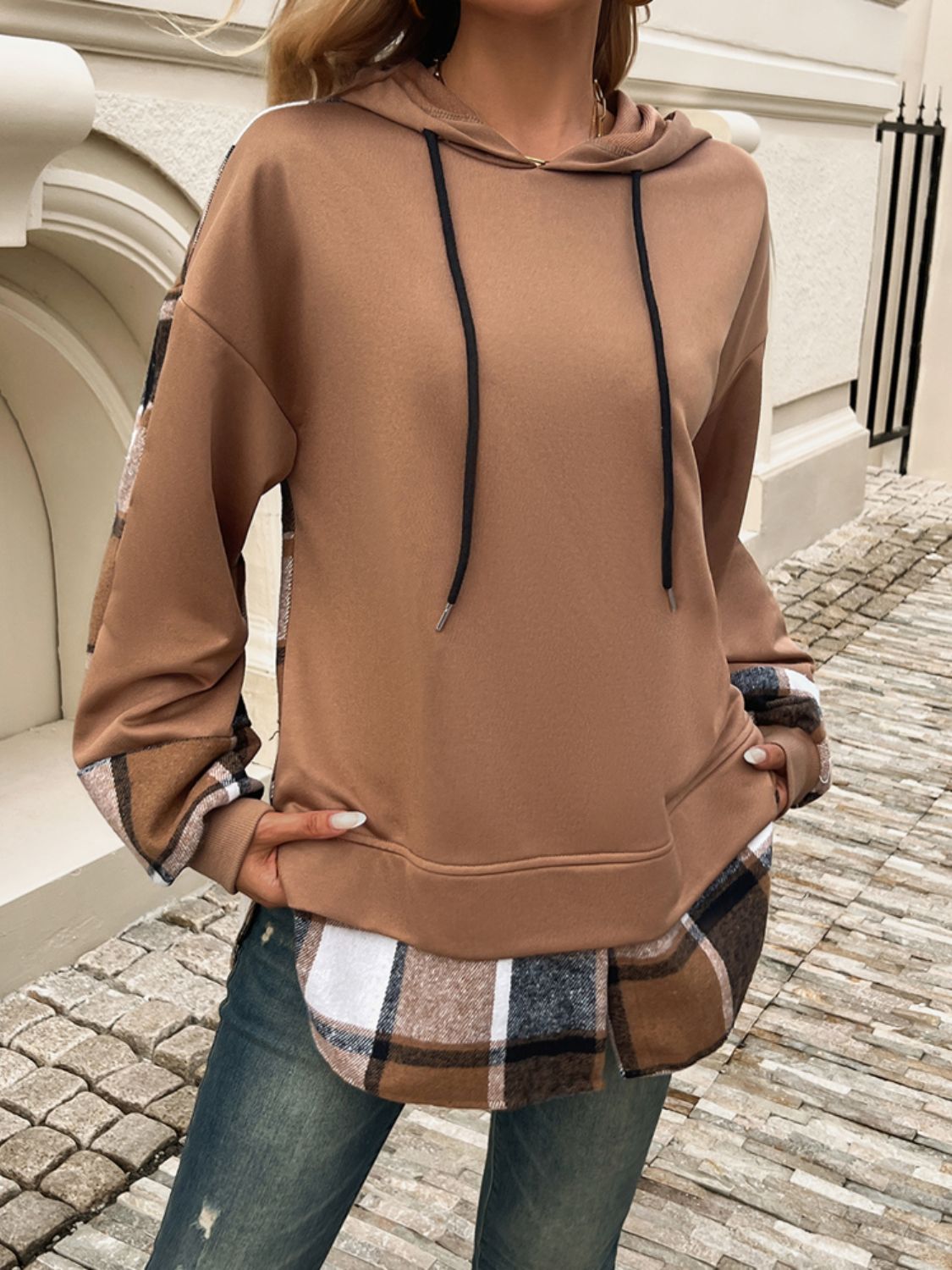 Divine Plaid Long Sleeve Drawstring Hoodie for Fashion Lovers