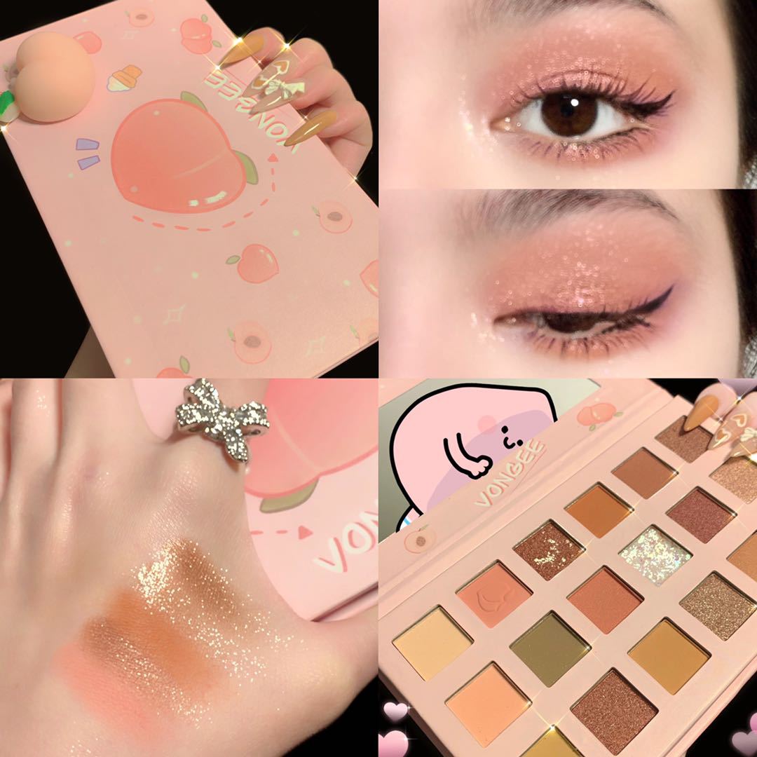 Earth - Toned Matte and Super Shiny Fart Peach Eyeshadow Palette for Beginners
