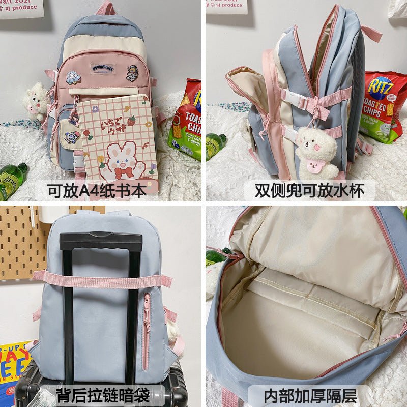 Stylish Fashionable Bear - Inspired Large - Volume Geometric Contrast - Colored School Backpack for Students
