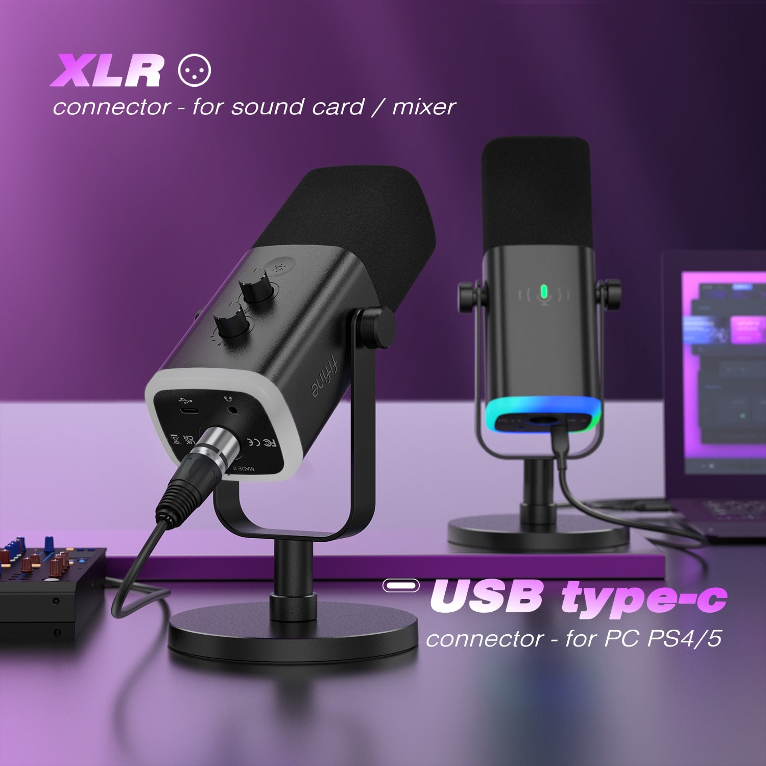 FIFINE Professional USB/XLR Dynamic Gaming Microphone with Touch Mute Button, Headphone Jack, and I/O Controls for PC, PS5/4, and Mixer - Ampligame AM8 Model