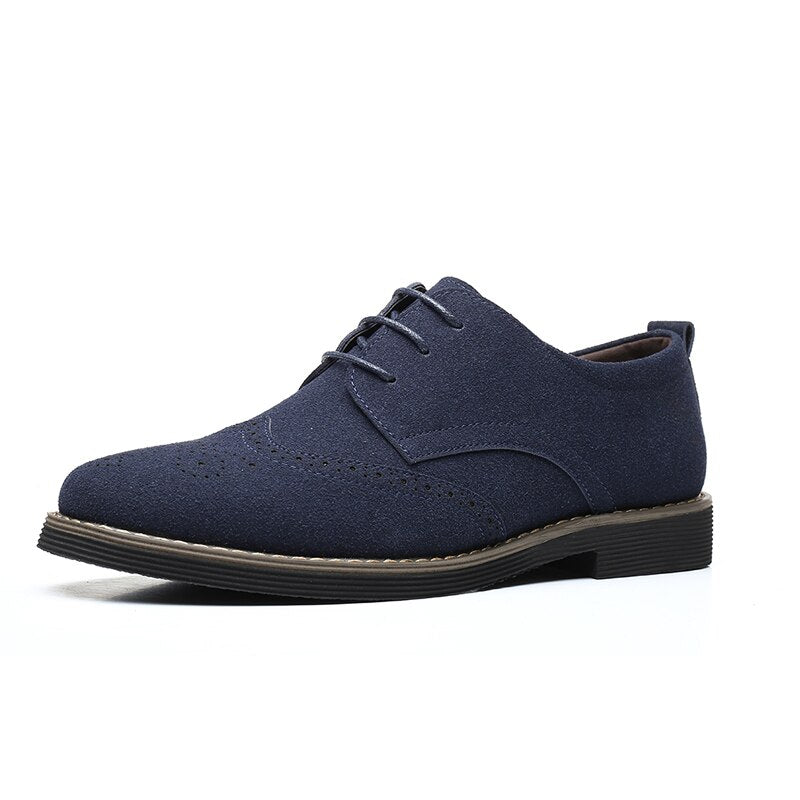 Men's Premium Cow Suede Leather Oxford Style Brogue Dress Shoes for Spring and Autumn