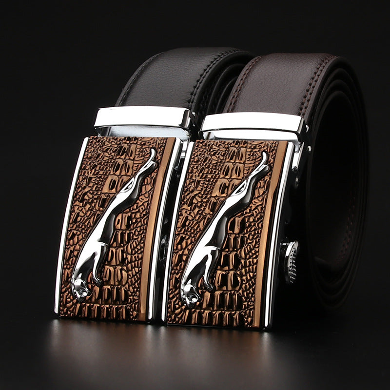 Men's Business Style Automatic Buckle Genuine Leather Belt for All Seasons