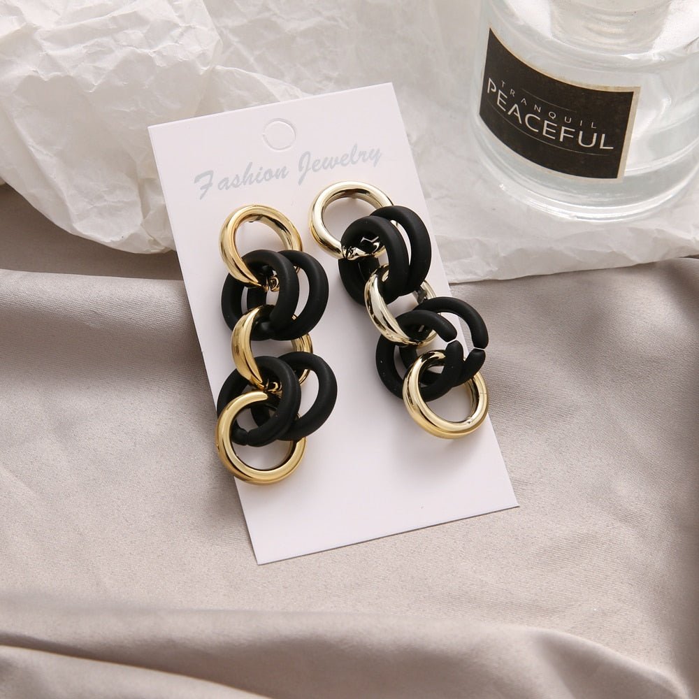 Fashionable Geometric Drop Earrings for Women Made of Acrylic and Zinc Alloy in Black and Turquoise Colors