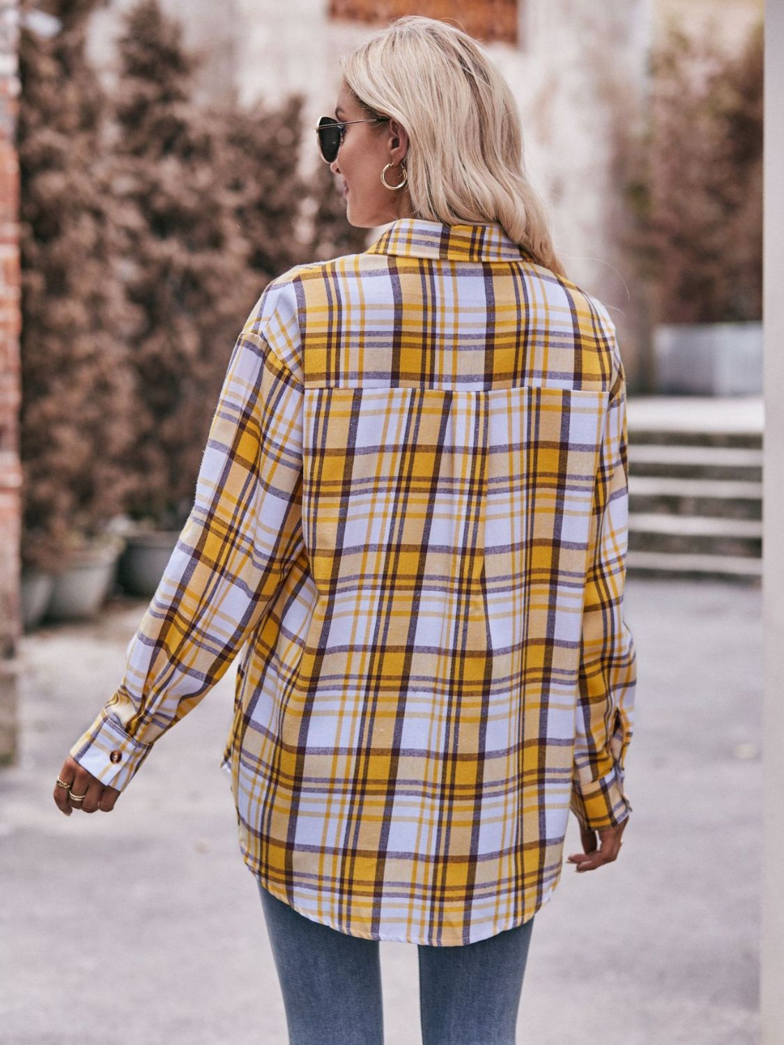 Oversized Plaid Longline Shirt with Dropped Shoulders