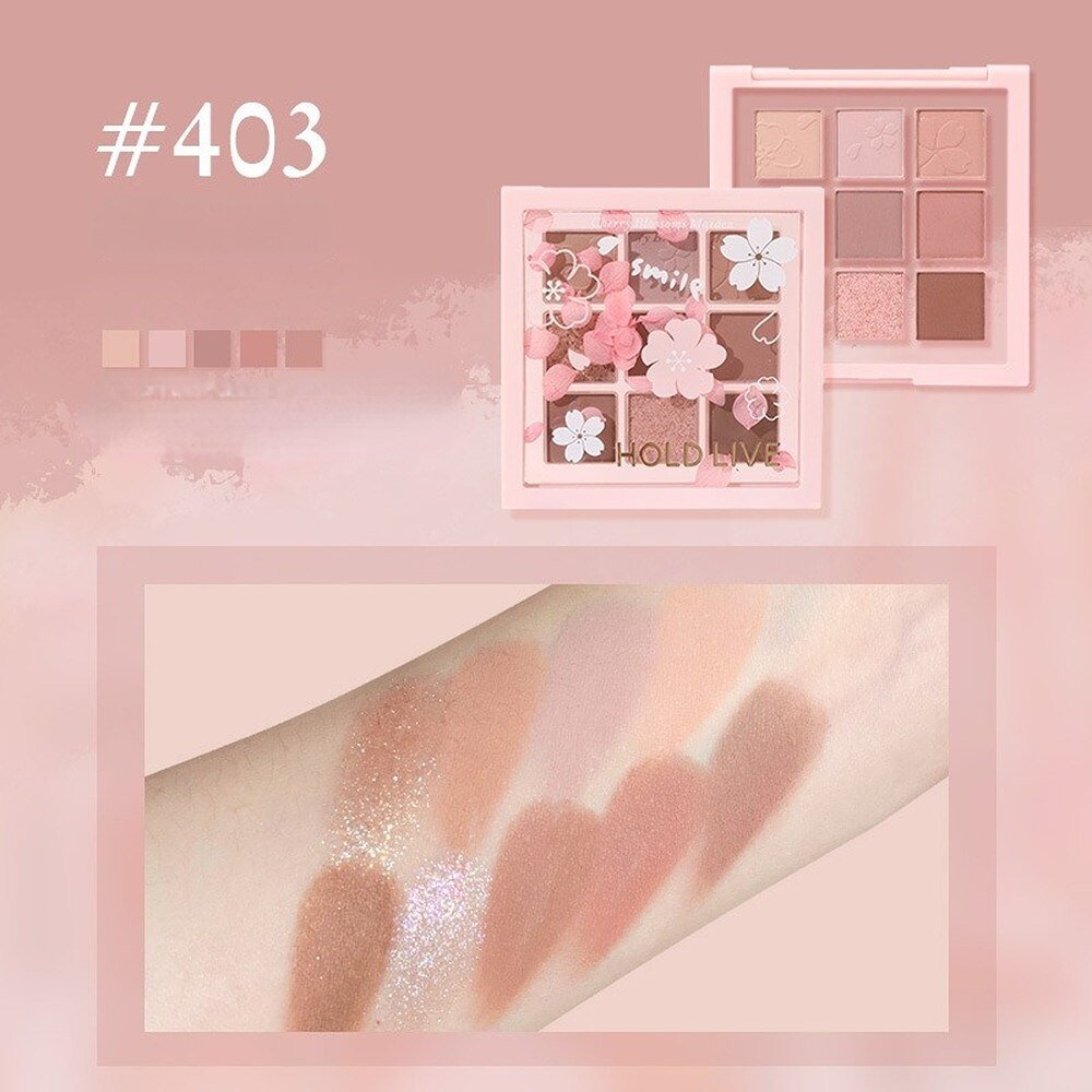 HOLD LIVE Brand New Cherry Blossom-themed 9-color Eyeshadow Palette with Matte and Pearlescent Finishes, Ideal for Beginners, Offering Natural and Long-lasting Eye Makeup Results