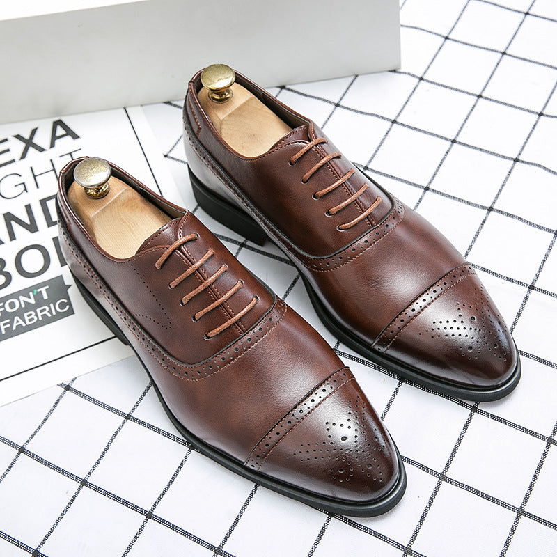 Men's Breathable and Waterproof British Business Casual Leather Shoes in Black and Brown