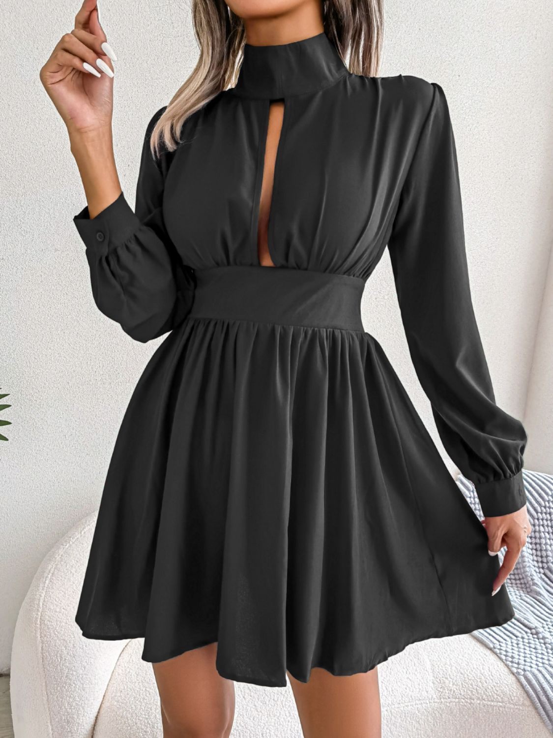 Stylish Cutout Turtleneck A-Line Casual Mini Dress for Vacation
