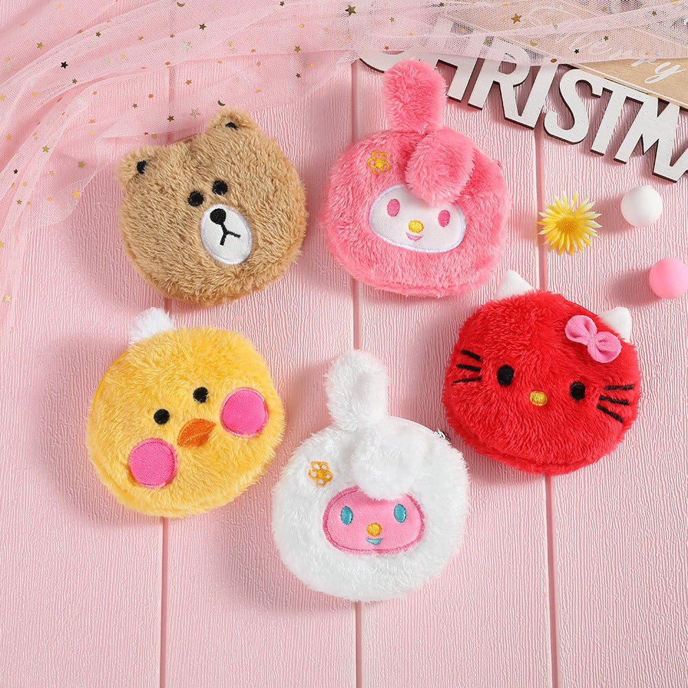 Adorable Cartoon Plush Cat and Bear Coin Bag Pendant for Children