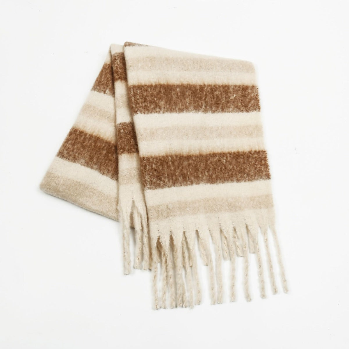 Fashionable Fringe Contrast Striped Polyester Scarf for Stylish Look