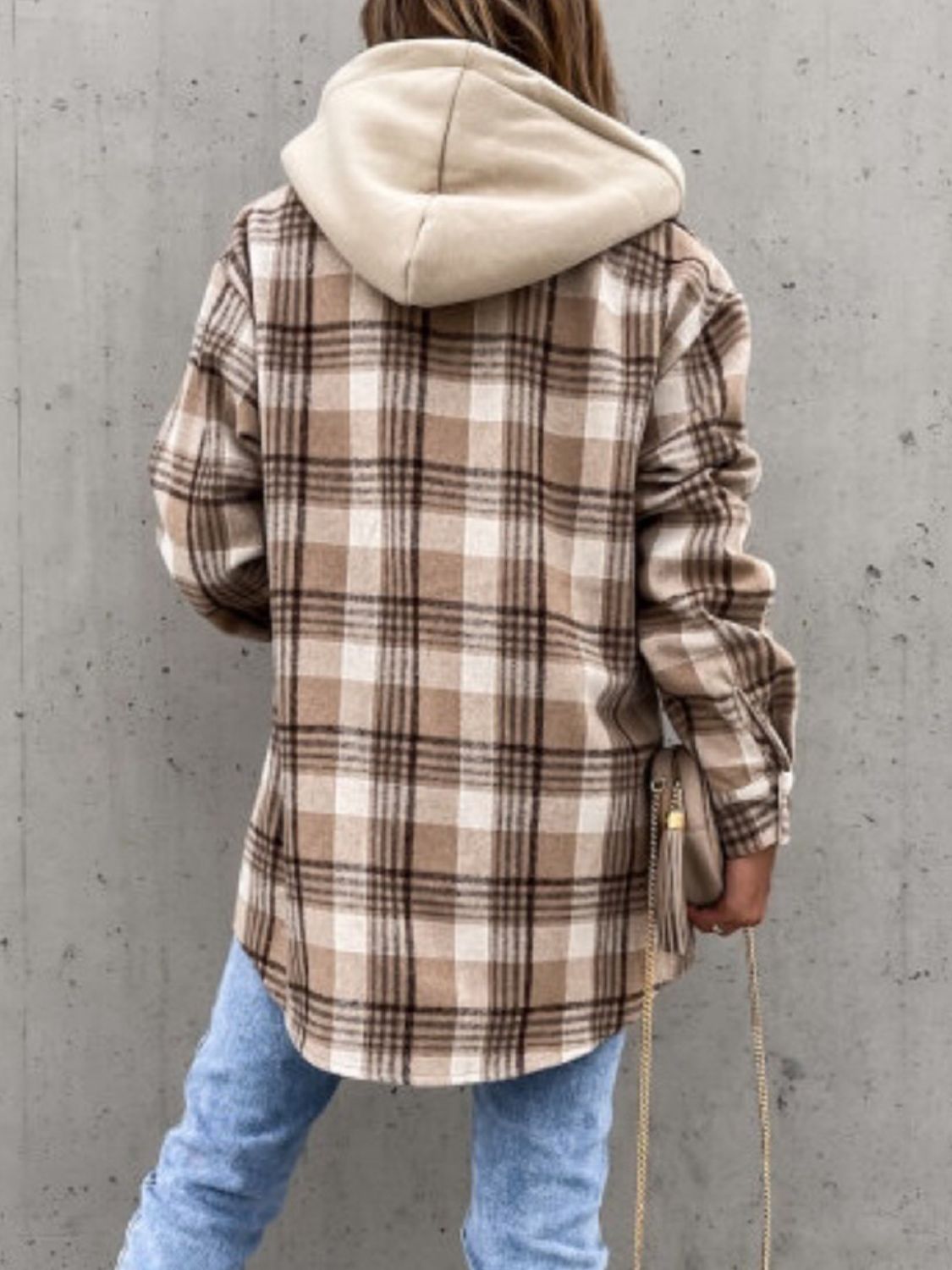 Stylish Plaid Button-Up Men's Jacket with a Detachable Hood