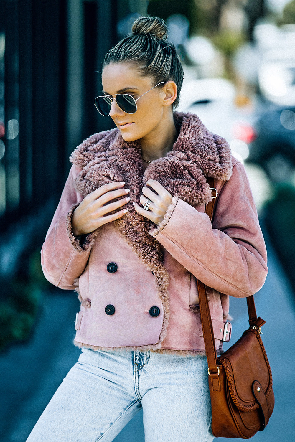 Comfortable Plush-Lined Double-Breasted Suede Casual Jacket for Any Occasion