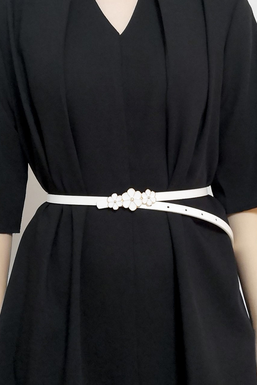 Stylish Flower - Embellished Skinny PU Imported Belt