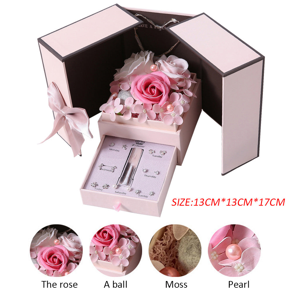 Pink Handmade Soap Flower Rose Lamp Gift Box for Christmas and Valentine's Day