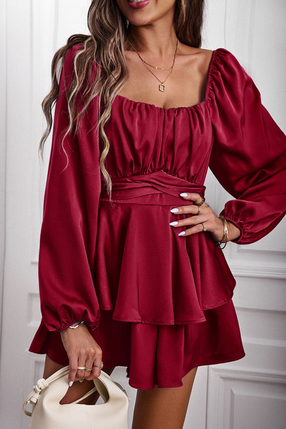 Fashionable Long Balloon Sleeve Layered Women's Romper for Trendy Outfits