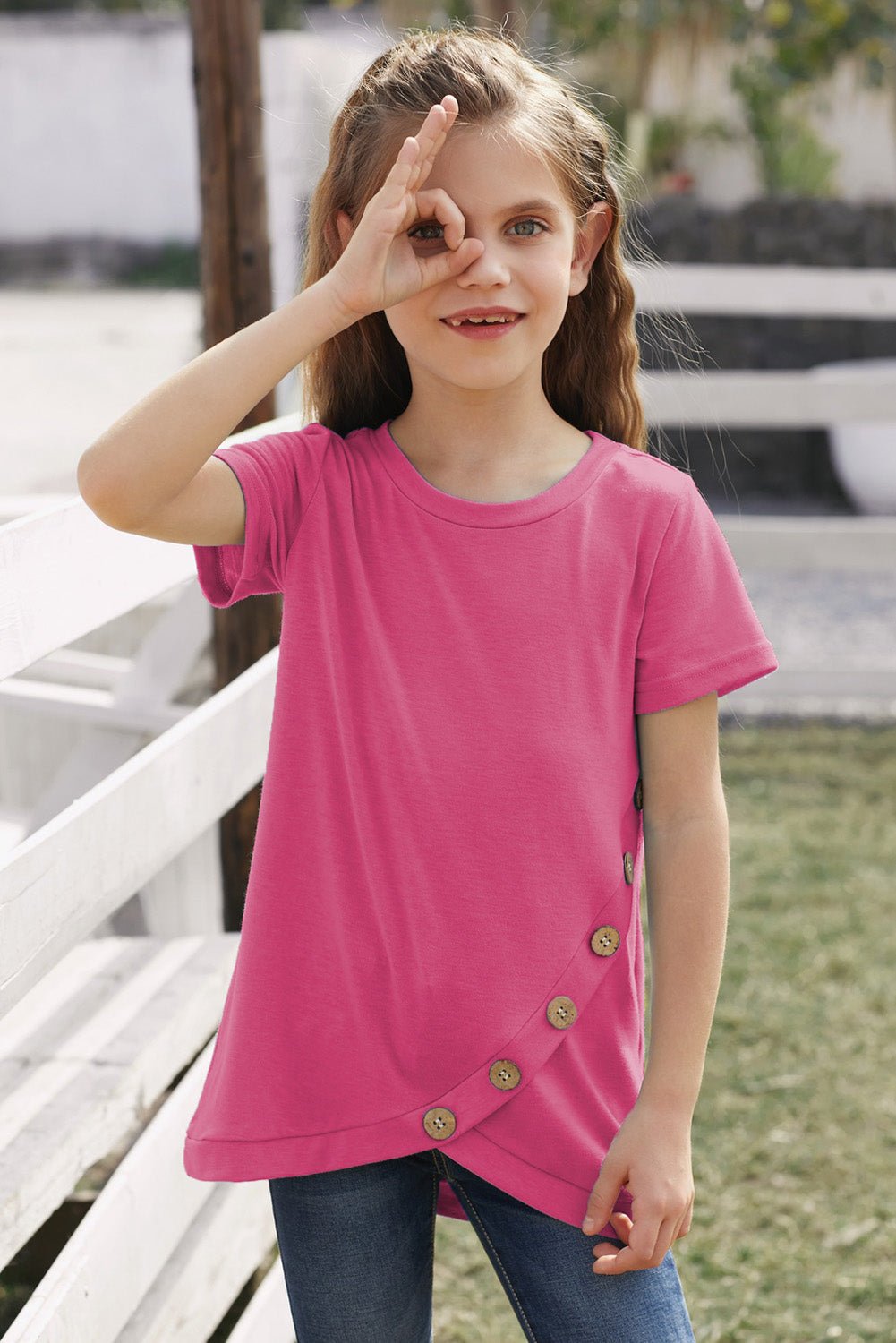 Stylish Girls' Summer Buttoned T-Shirt with Tulip Hem