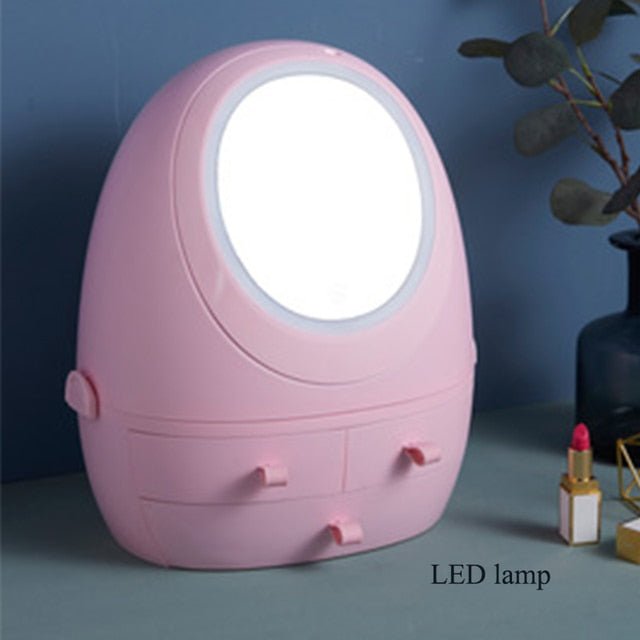 High-End Quality Makeup Storage Case with LED Lighting and Fan - A Modern Desktop Make Up Organizer Drawer for Skincare, Lipstick, and Cosmetics Beauty Box