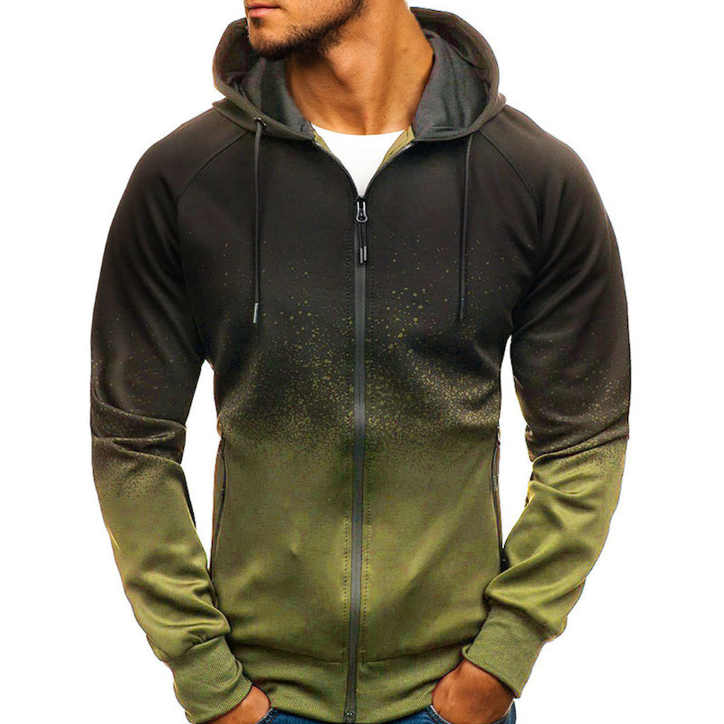 Stylish Men's Printed Zip-Up Hoodie in Red, Gray & Army Green