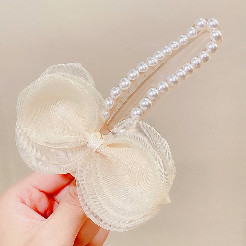 Stylish Fashionable Mesh and Artificial Pearl Decorated Acrylic Hair Clip for Women