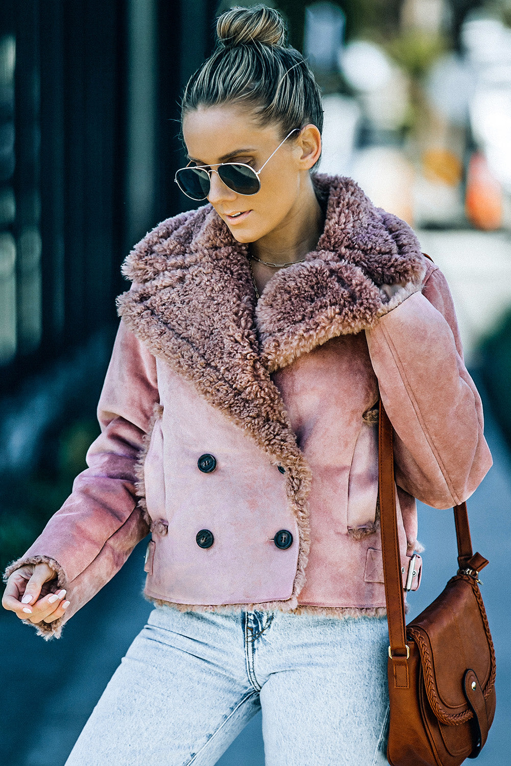Comfortable Plush-Lined Double-Breasted Suede Casual Jacket for Any Occasion