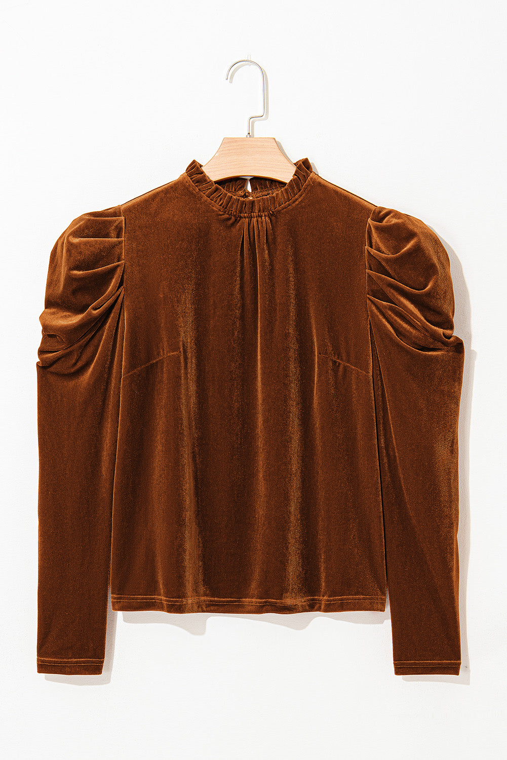 Fashionable Frilled Mock - Neck Puff - Sleeve Women's Blouse