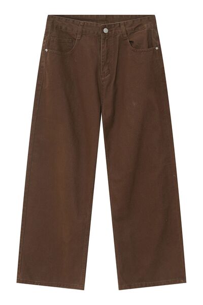 Men's Pocketed Wide-Leg Non-Stretch Basic Jeans