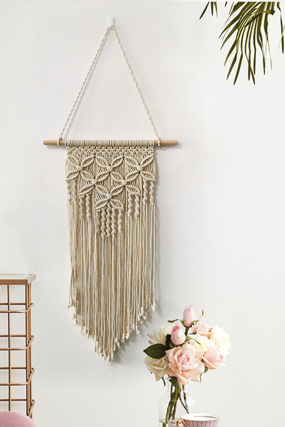 Fully Handmade Macrame Cotton Wall Hanging Decor with Sticks