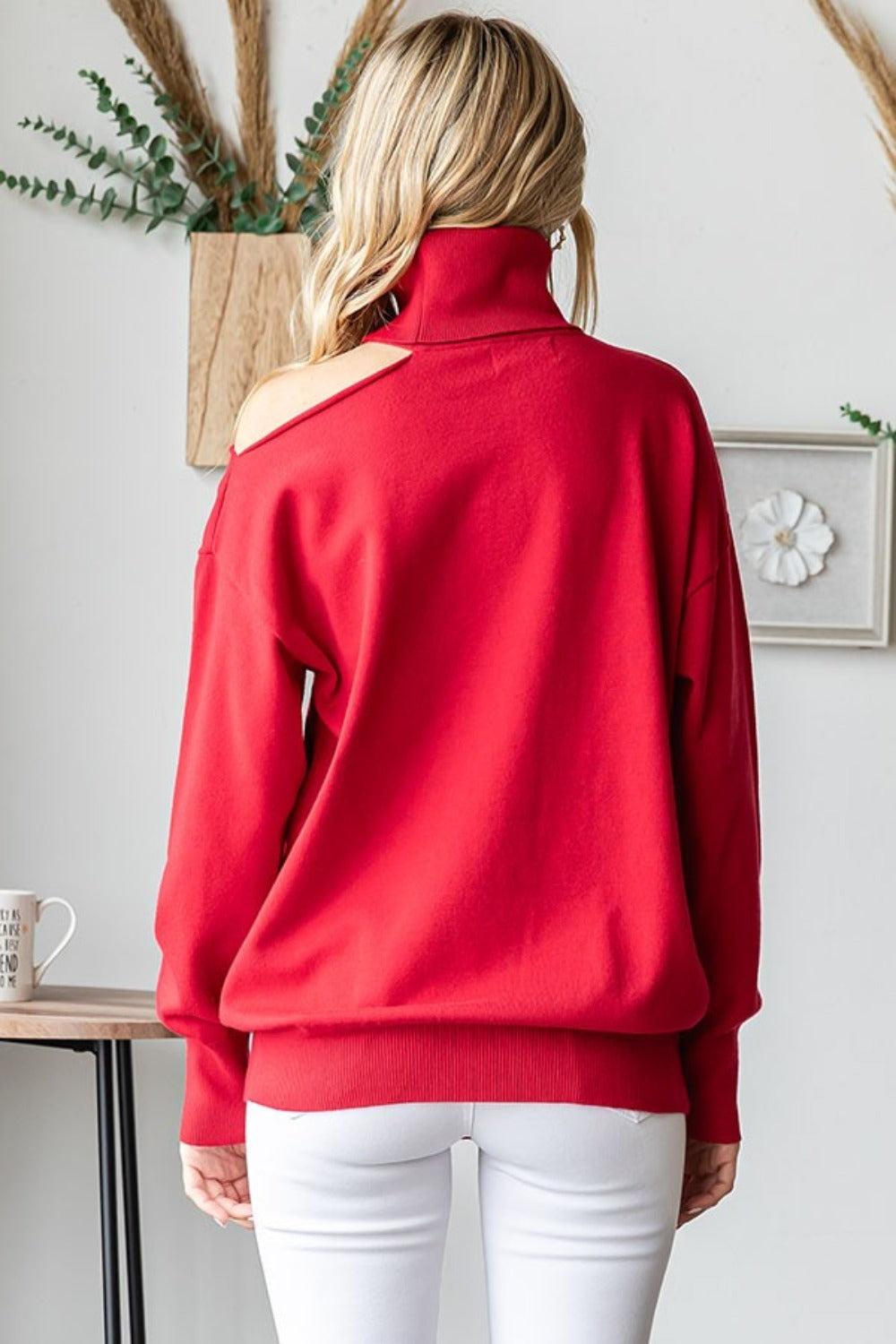 Stylish First Love Cut-Out Shoulder Turtleneck Women's Sweater for Fashionable Layering