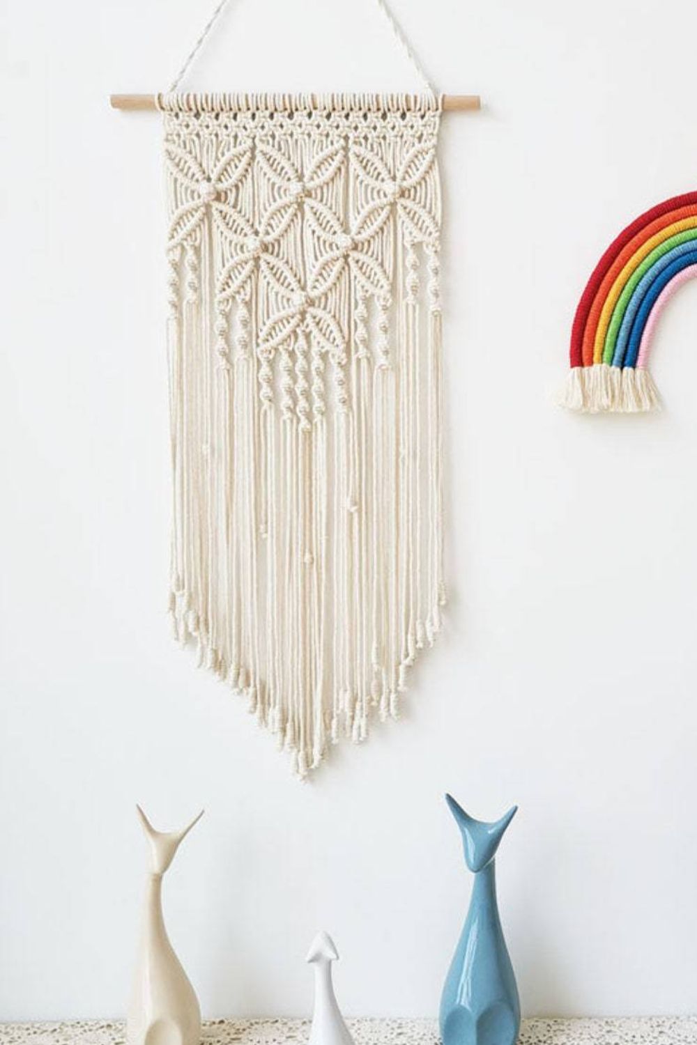 Fully Handmade Macrame Cotton Wall Hanging Decor with Sticks