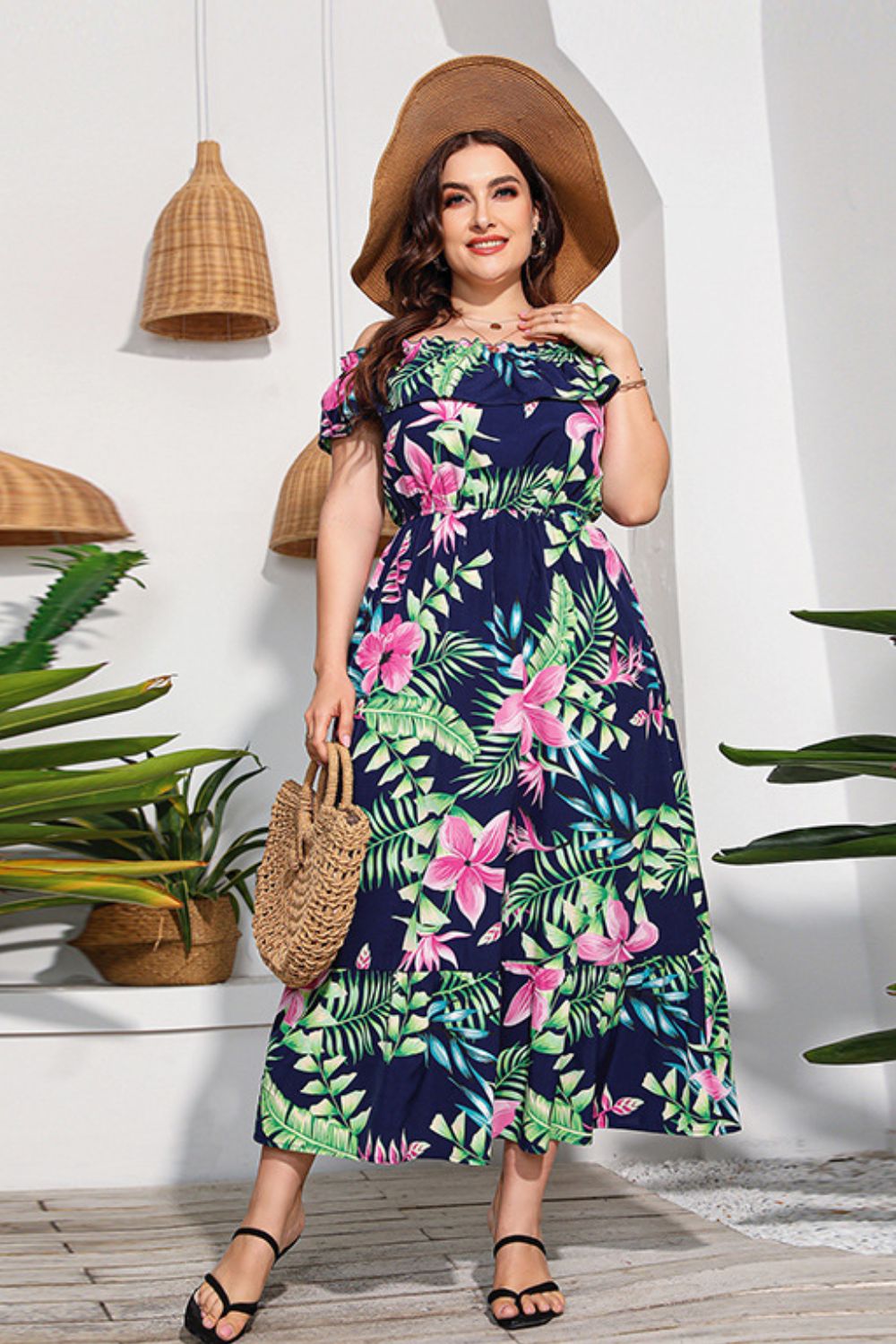 Full-Size Floral Off-Shoulder Long Maxi Dress for Casual and Vacation Wear