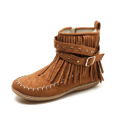 Studded Fringe Suede Flat Boots for Fashion Lovers