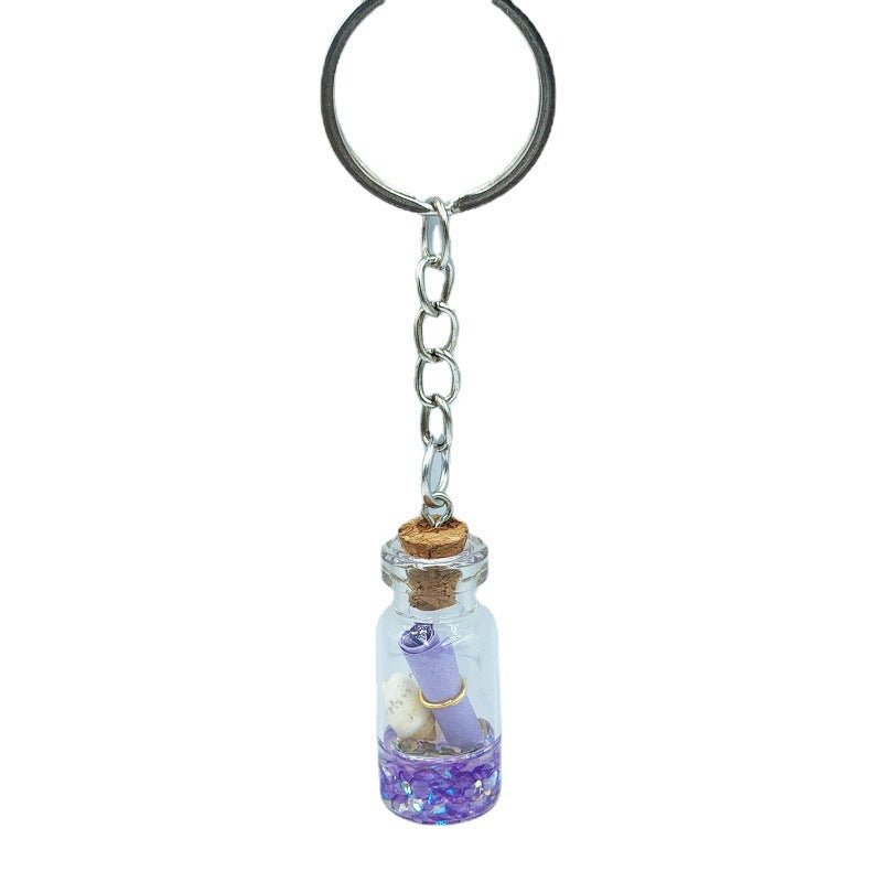 Decorative Keychain with Dried Flower Enclosed in a Bottle