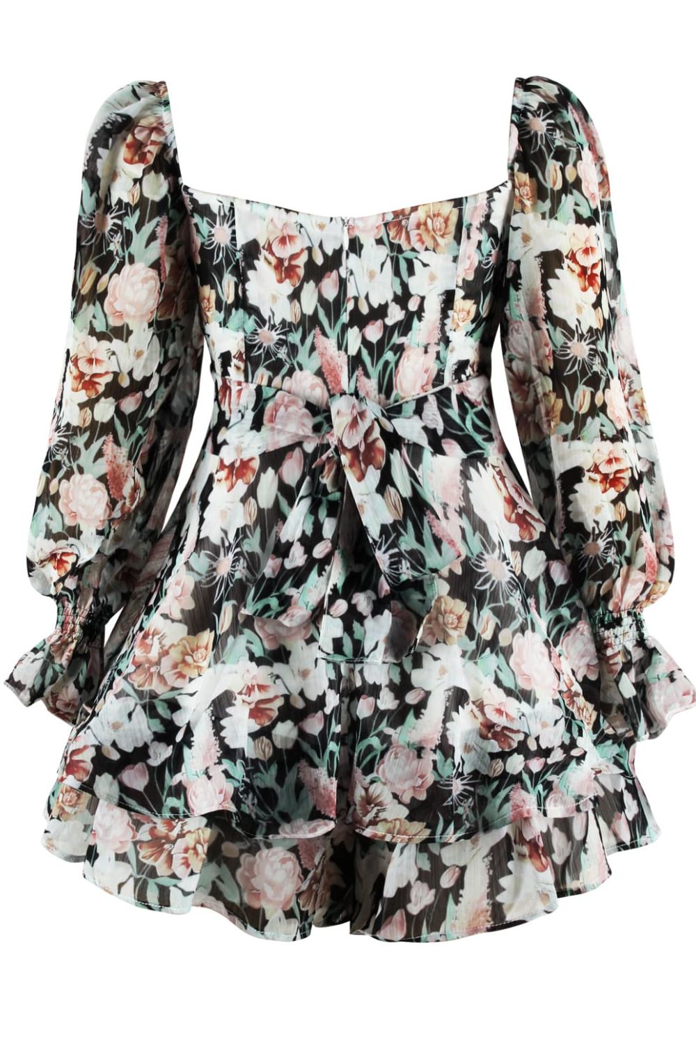 Women's Floral Print Sweetheart Neckline Flounce Sleeve Short Romper
