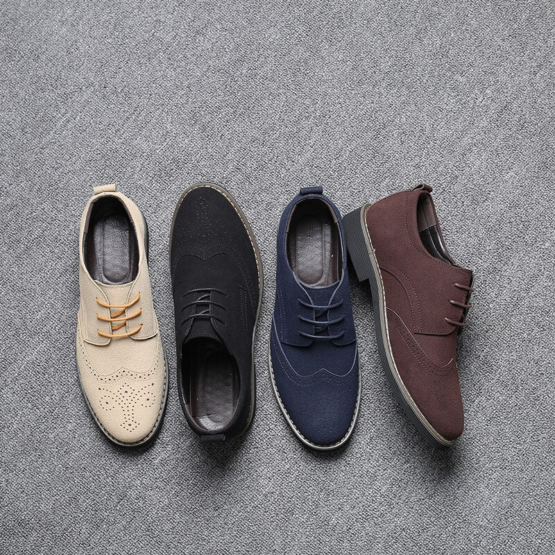 Men's Premium Cow Suede Leather Oxford Style Brogue Dress Shoes for Spring and Autumn