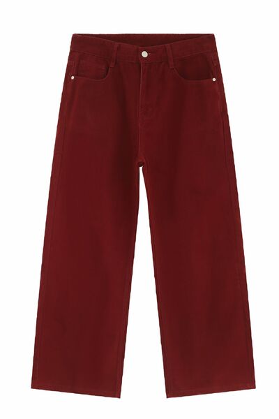 Men's Pocketed Wide-Leg Non-Stretch Basic Jeans