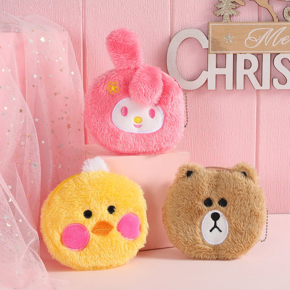 Adorable Cartoon Plush Cat and Bear Coin Bag Pendant for Children