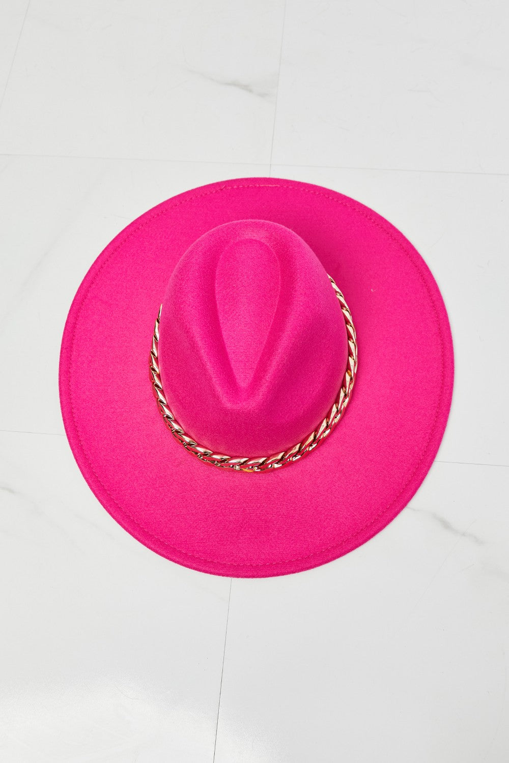 Stylish Pink Fedora Hat with Chain Detailing by Fame