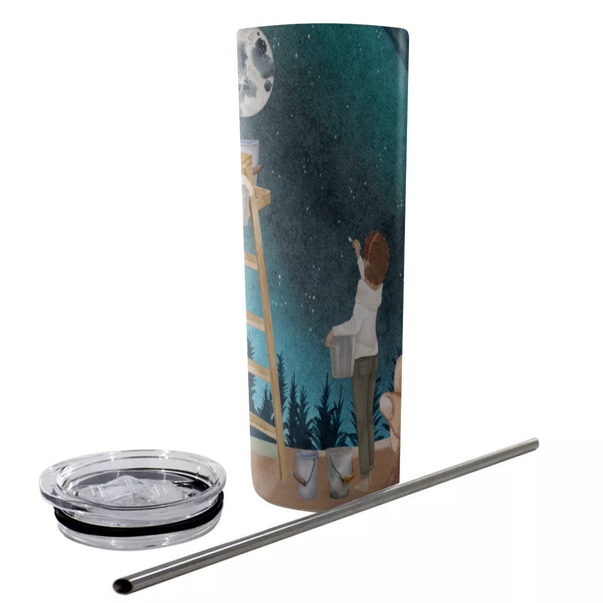 20oz Glitter Tumbler with Stainless Steel Straw, Artistic Design by Dunbi