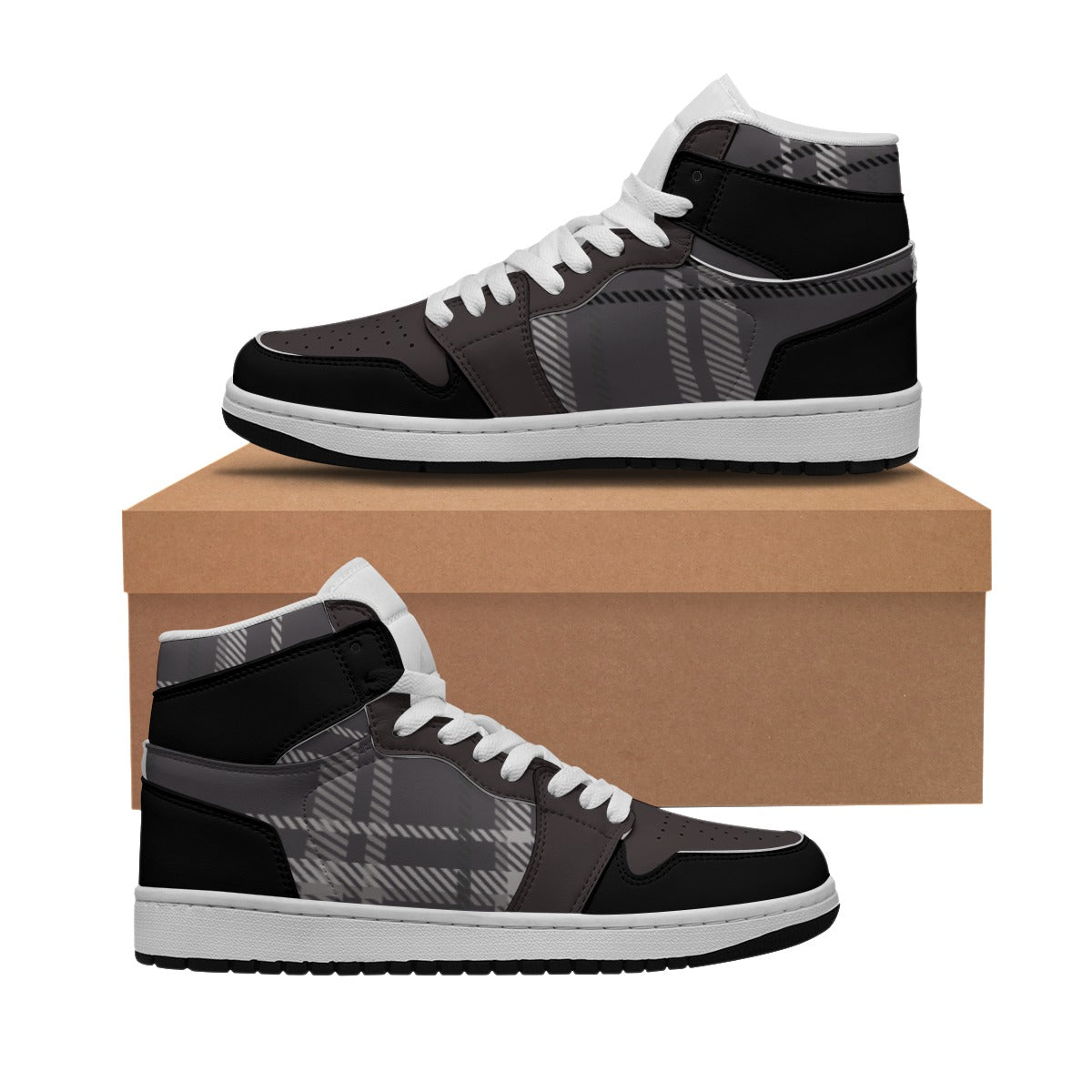 Dunbi-Designed Men's Fashionable Synthetic Leather Stitching Casual Shoes in Purplish Gray Plaid Pattern