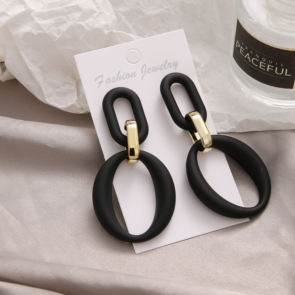 Fashionable Geometric Drop Earrings for Women Made of Acrylic and Zinc Alloy in Black and Turquoise Colors